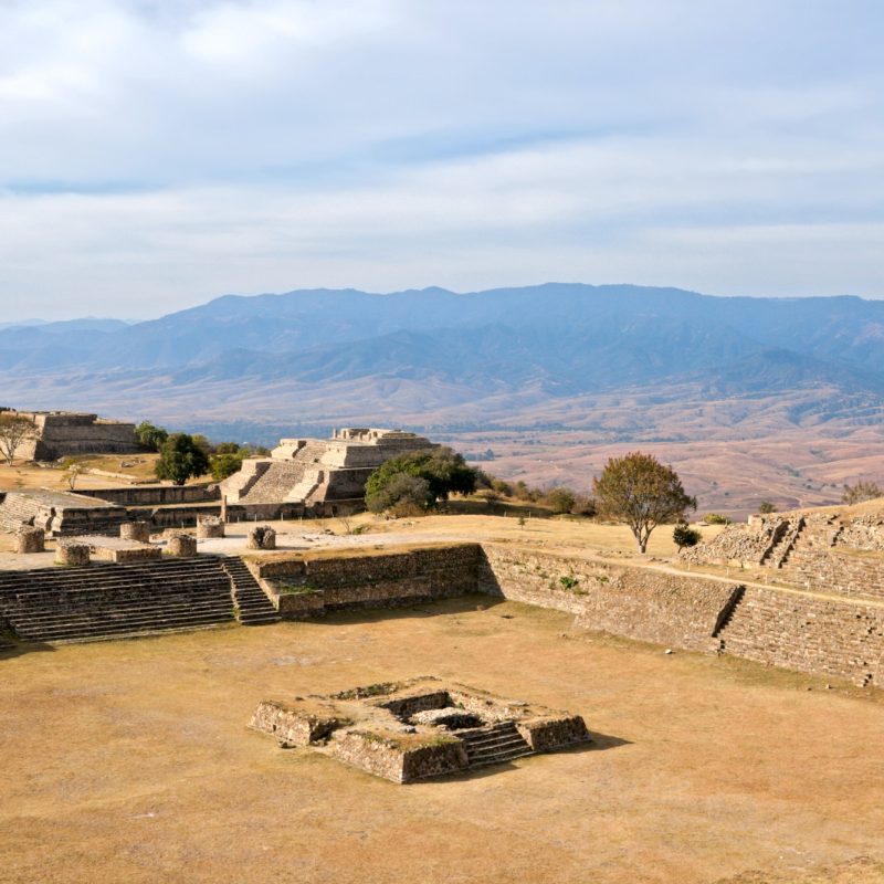 Ancient ruins on plateau Monte Alban in Mexico
